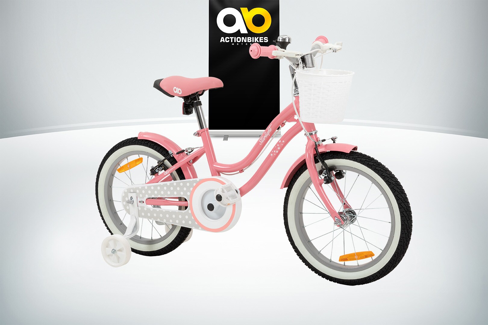 Actionbikes Kinderfahrrad Starlight 16 Zoll, Rosa, Stützräder, Fahrradkorb, Klingel, Kettenschutz (Classic)
