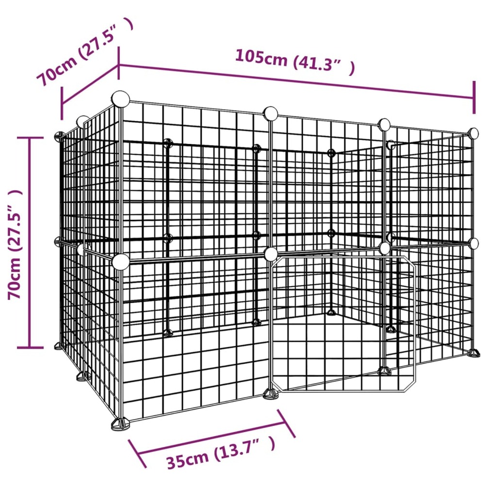 Cage animaux de compagnie à 20 panneaux et porte noir 35x35 cm