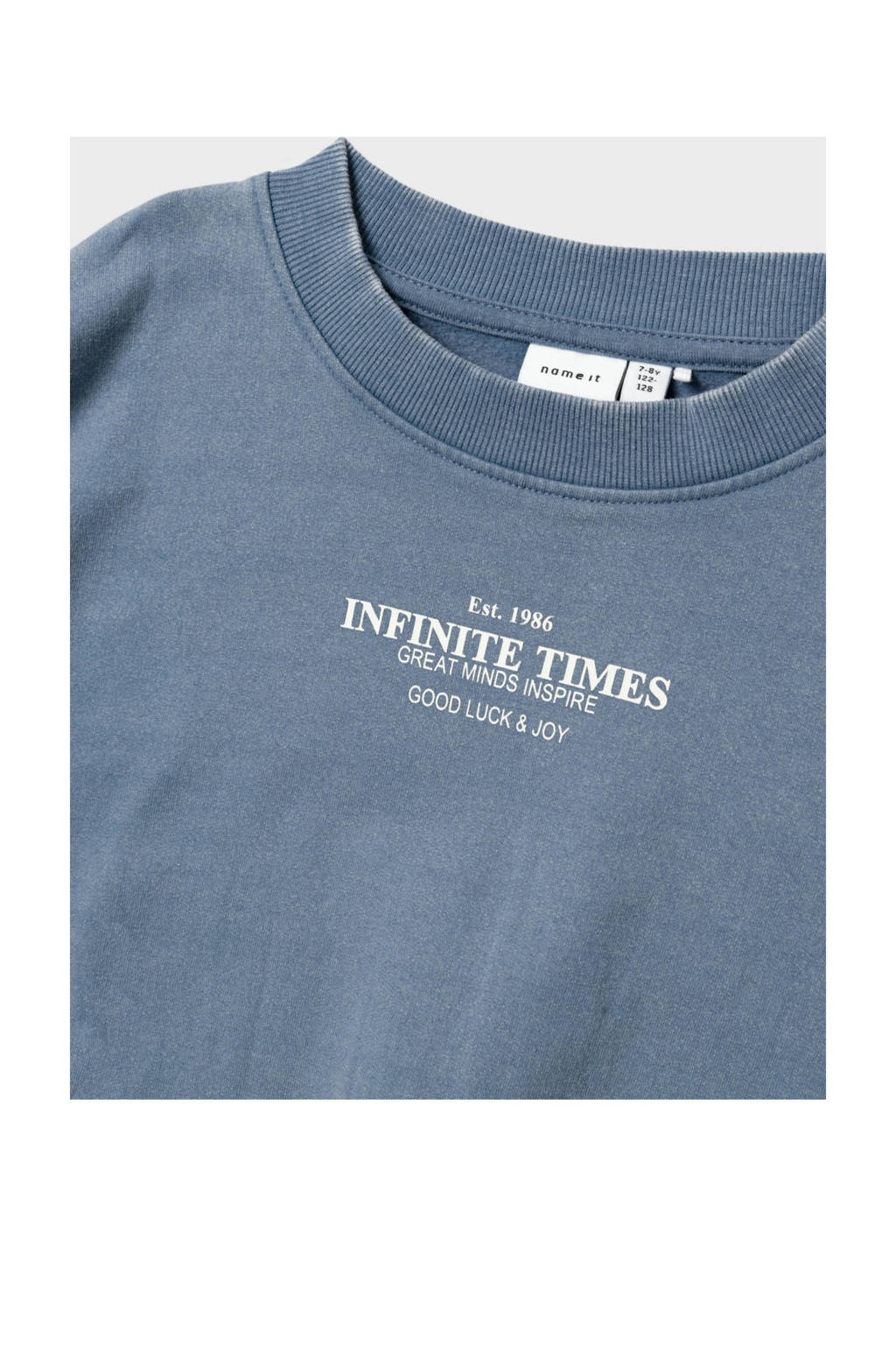 NAME IT sweater NKFOTYLLE met tekst middenblauw