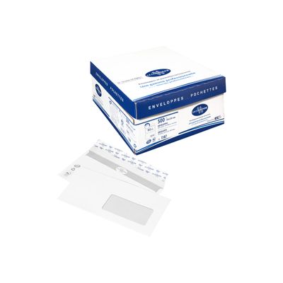 La Couronne - 500 Enveloppes DL 110 x 220 mm - 90 gr - fenêtre 45x100 mm - blanc - bande auto-adhésive
