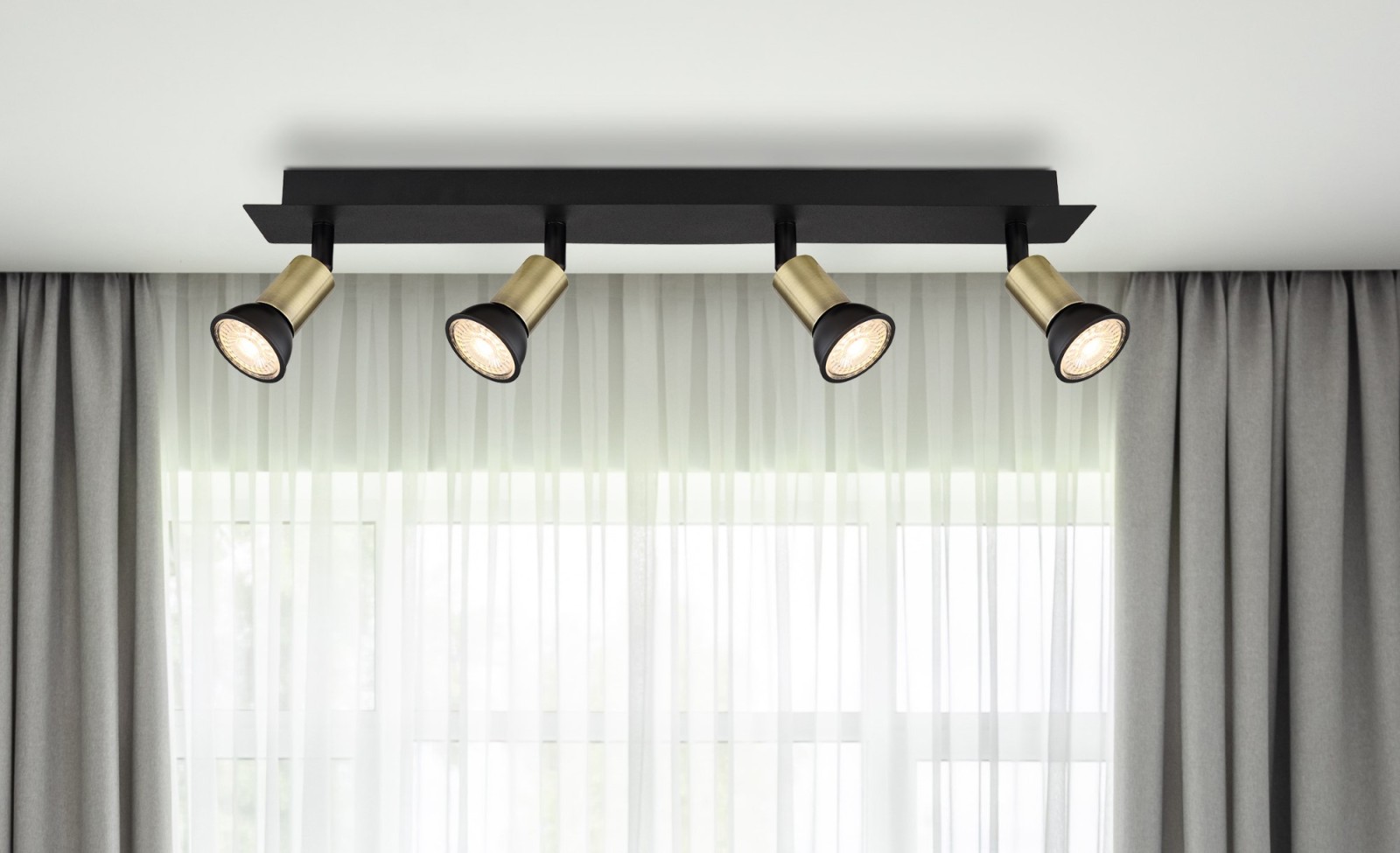 Deckenstrahler - schwarz matt-gold - Metall - 50 cm