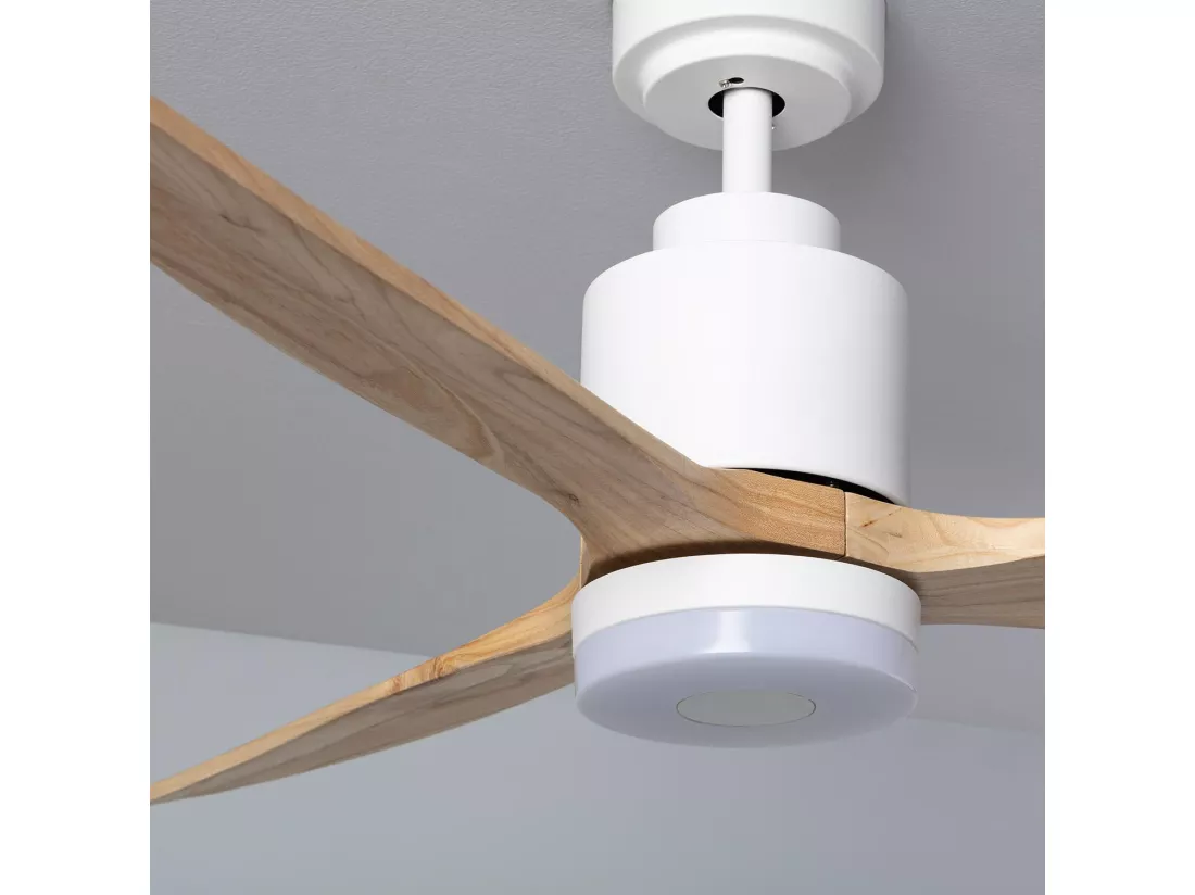 Ventilateur de Plafond Silencieux Mersin Bois & Blanc 132 cm Moteur DC Télécommande Avec lumière