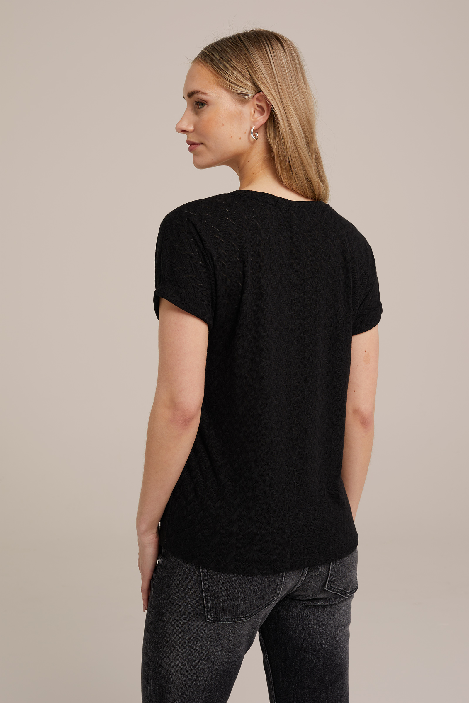 top met opengewerkt dessin WE Fashion Zwart
