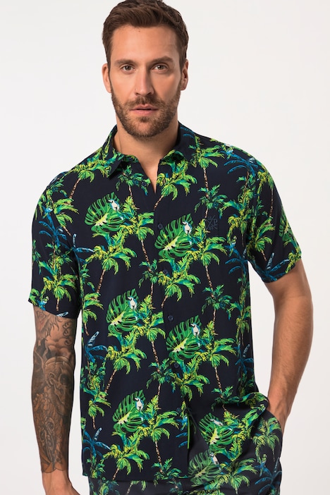 Hemd, Halbarm, Viskose, floraler Print, Kentkragen, bis 8 XL