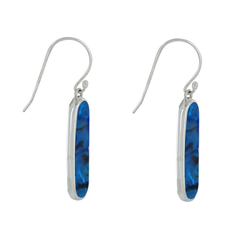 Boucles d'Oreilles Argent Rectangle Ovale de Nacre Abalone Bleu