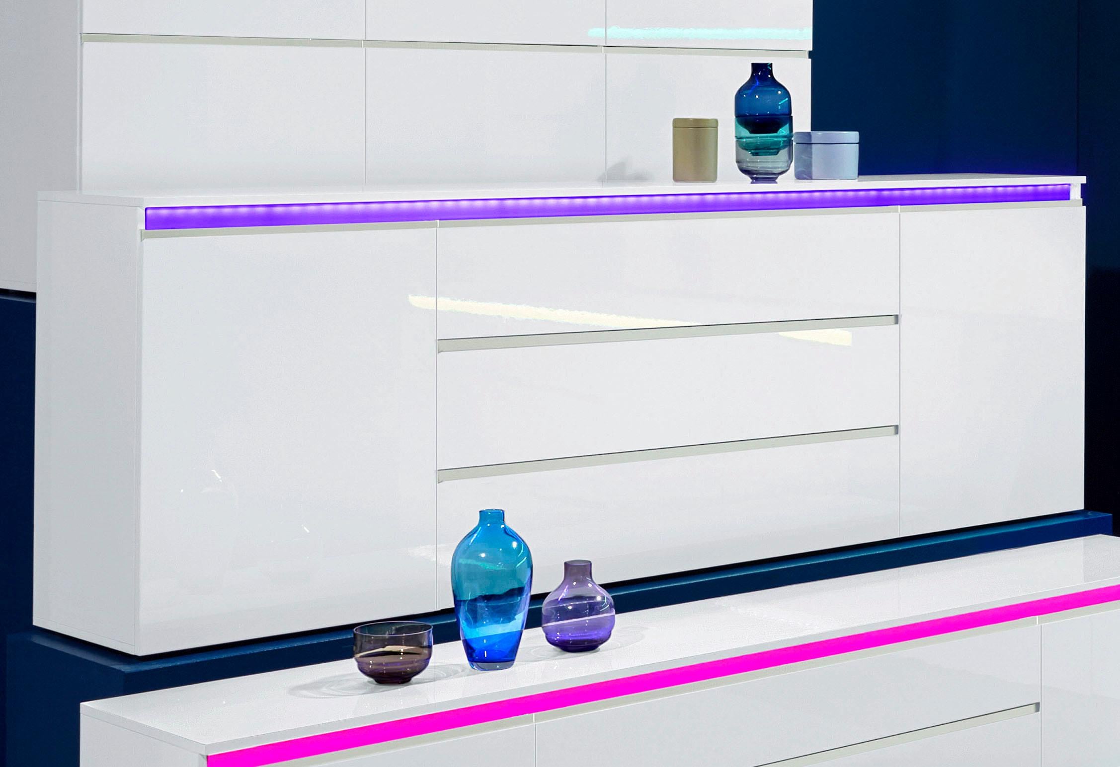 INOSIGN Sideboard »Magic, Kommode, Schrank, Kredenz« mit 2 Türen und 3 Schubkästen Hochglanz lackiert (B/T/H) 240x40x80 cm