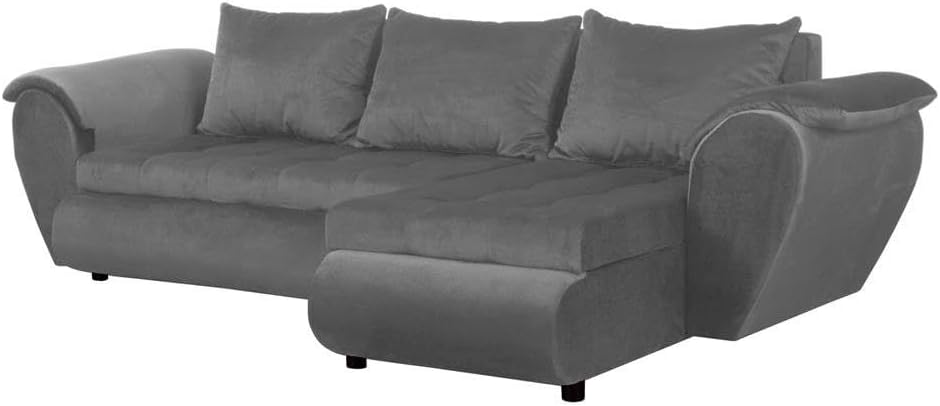 Santana Ecksofa mit Schlaffunktion und Bettkasten - Sofa mit 3 Sitzen und Robustem Überzug - Schlafcouch L-Form Universal - Modern Couch - 265x143x83 cm (Stoff Basic, Grau)
