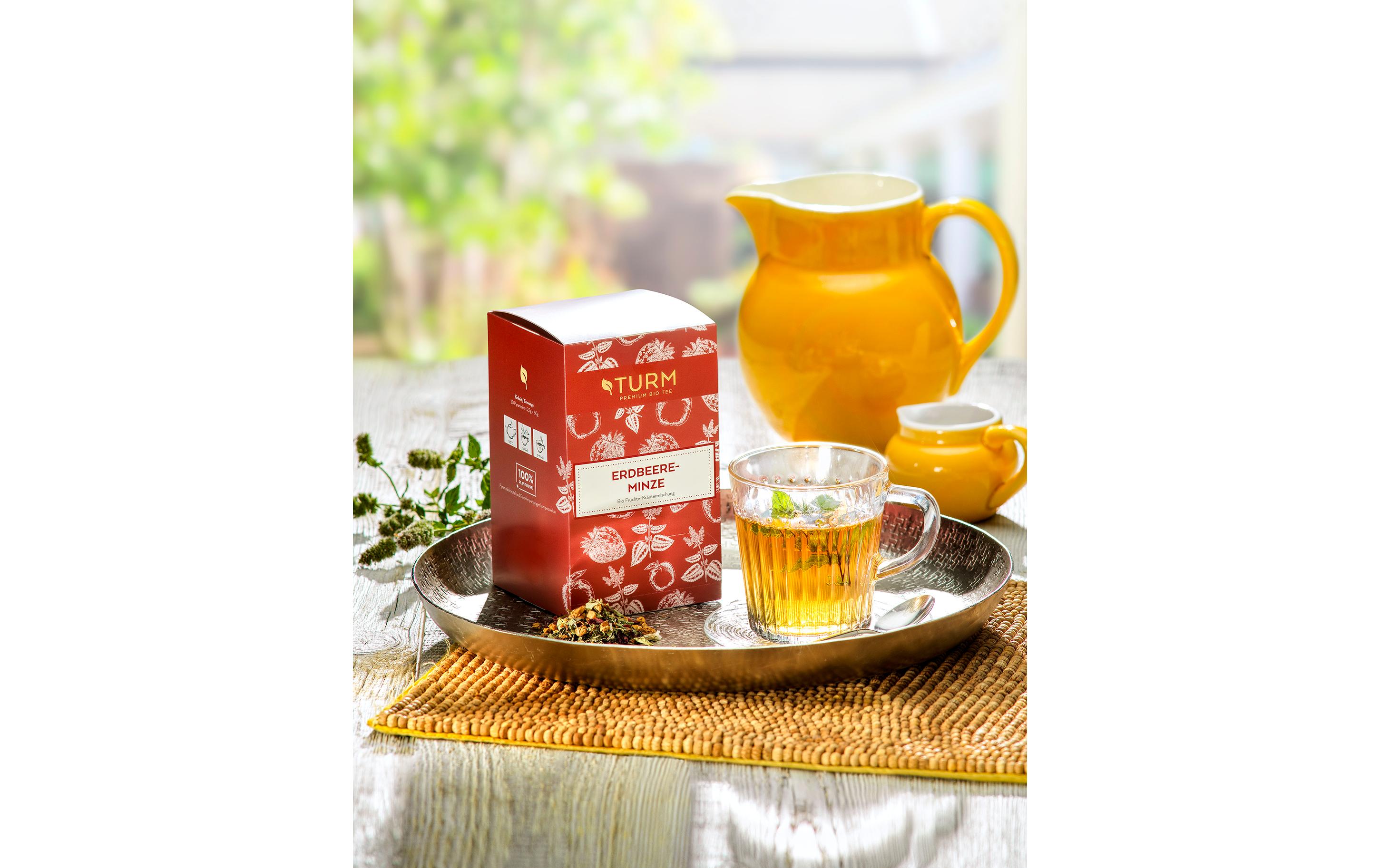 Teebeutel Bio Erdbeere-Minze Früchte-Kräutertee 20 StückPyramidenbeutel mit Früchte- und Kräuterteemischung mit Erdbeere-Minze-Geschmack