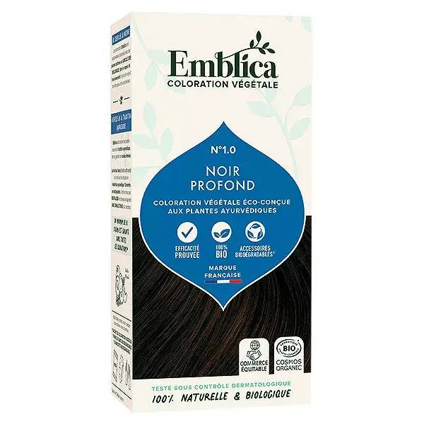 Emblica Coloração Capilar Orgânica à Base de Plantas Nº 1.0 Preto Intenso 100g