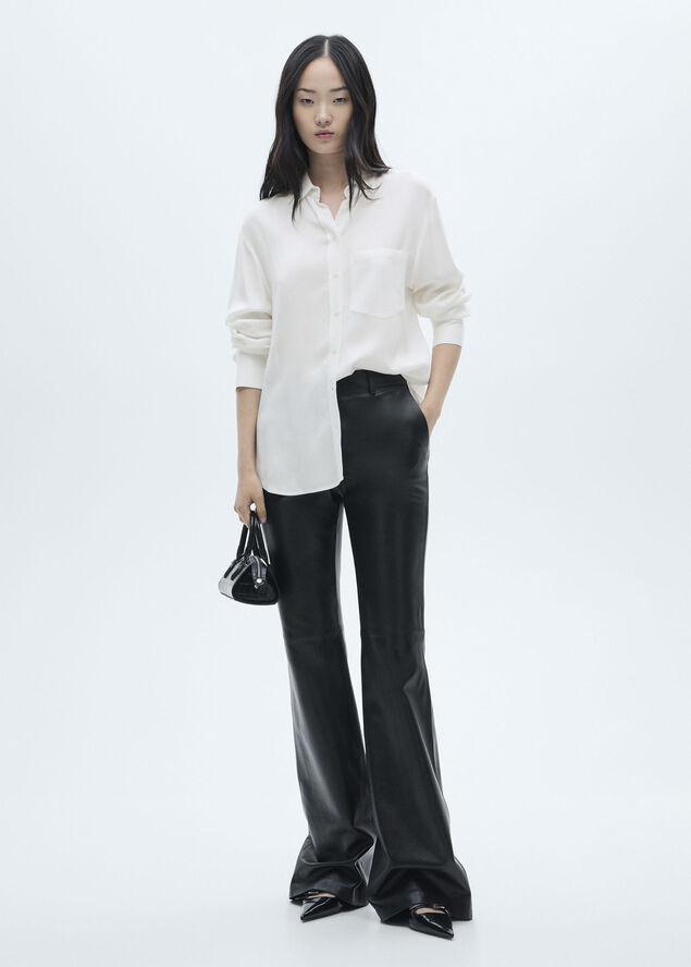 MANGO Buttoned flowy shirt Light beige