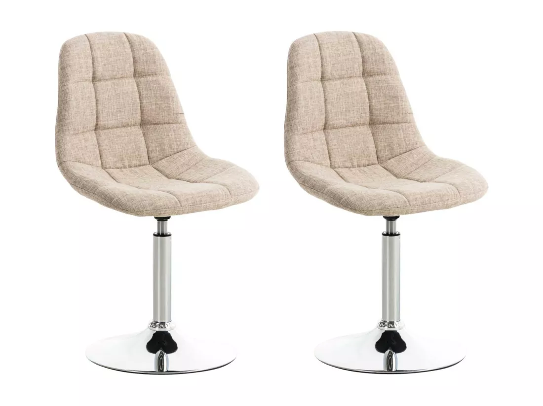 Lot de 2 Chaise de bureau - Tissu & Métal chromé - Crème - Emil