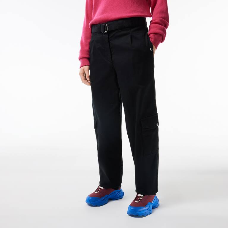 Pantalon cargo en gabardine de coton extensible Pantalons & Shorts - Noir - Lacoste - Femme