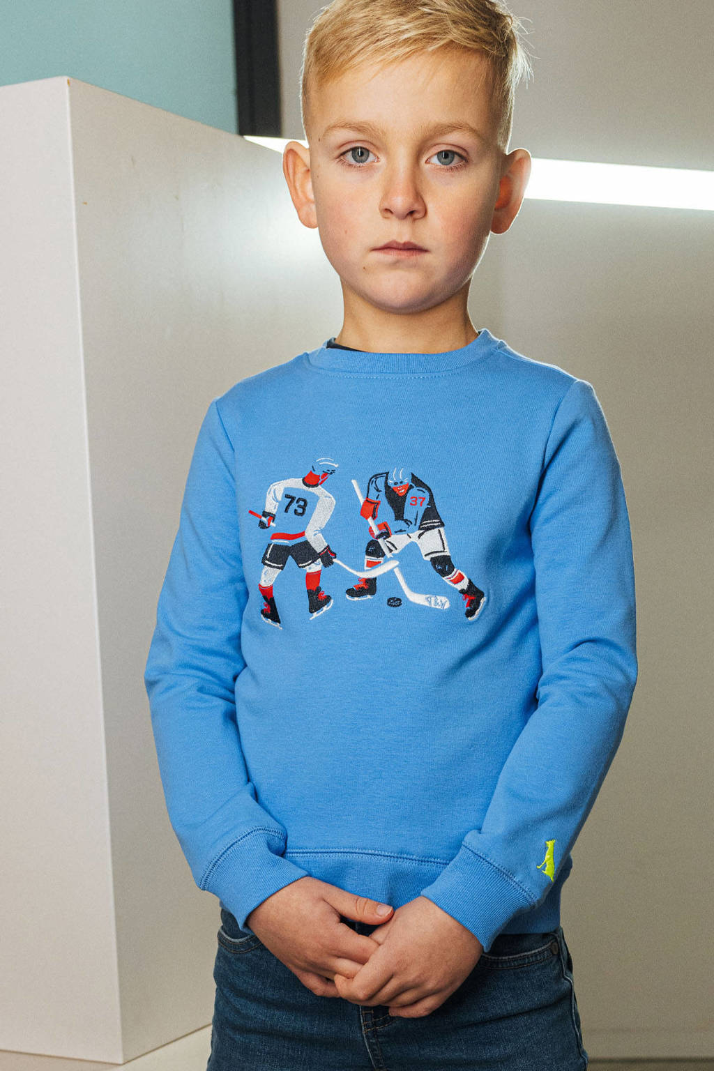 TYGO & vito sweater Safa met printopdruk helderblauw