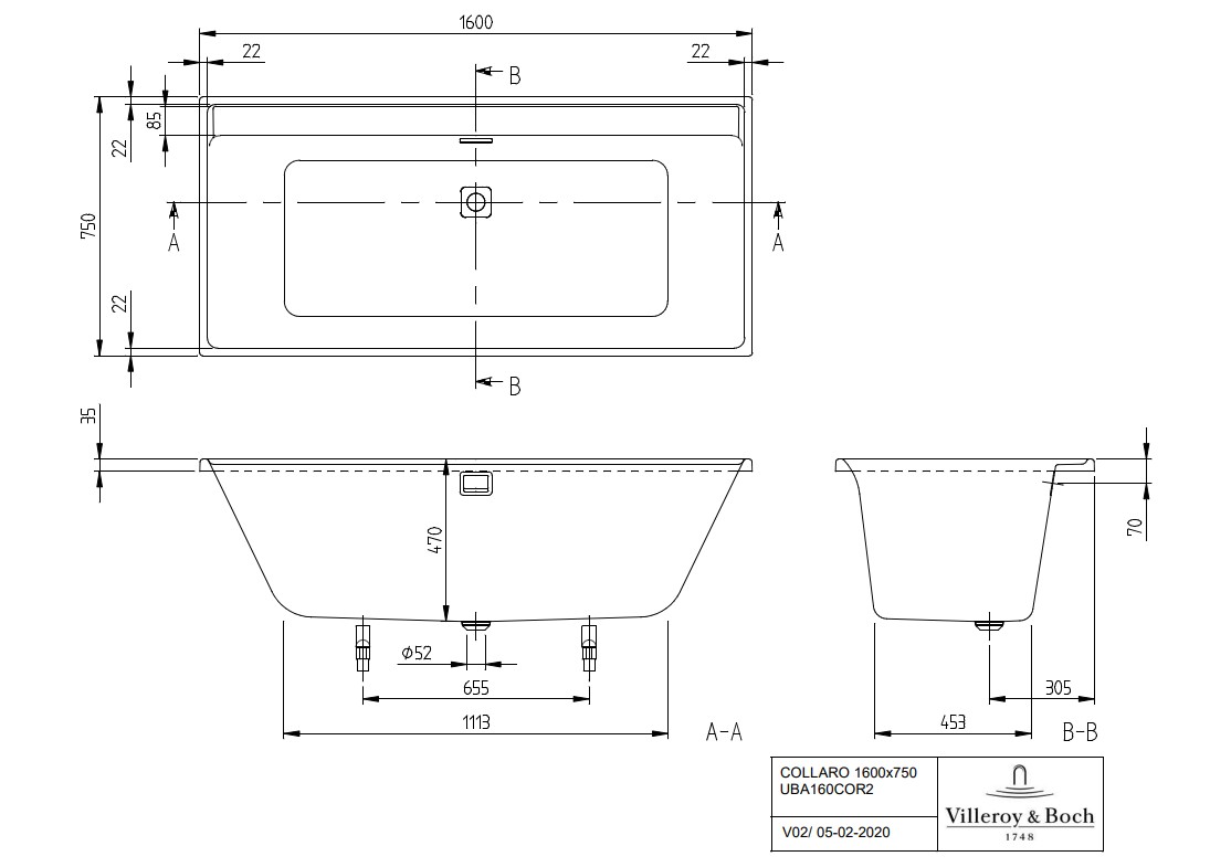 Villeroy & Boch Collaro inbouw ligbad 160x75cm wit