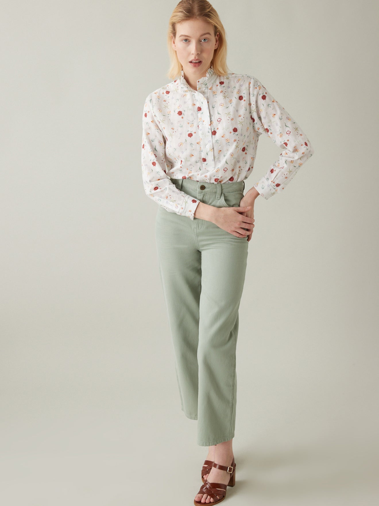 Chemise col froufrou femme imprimé Herbarium