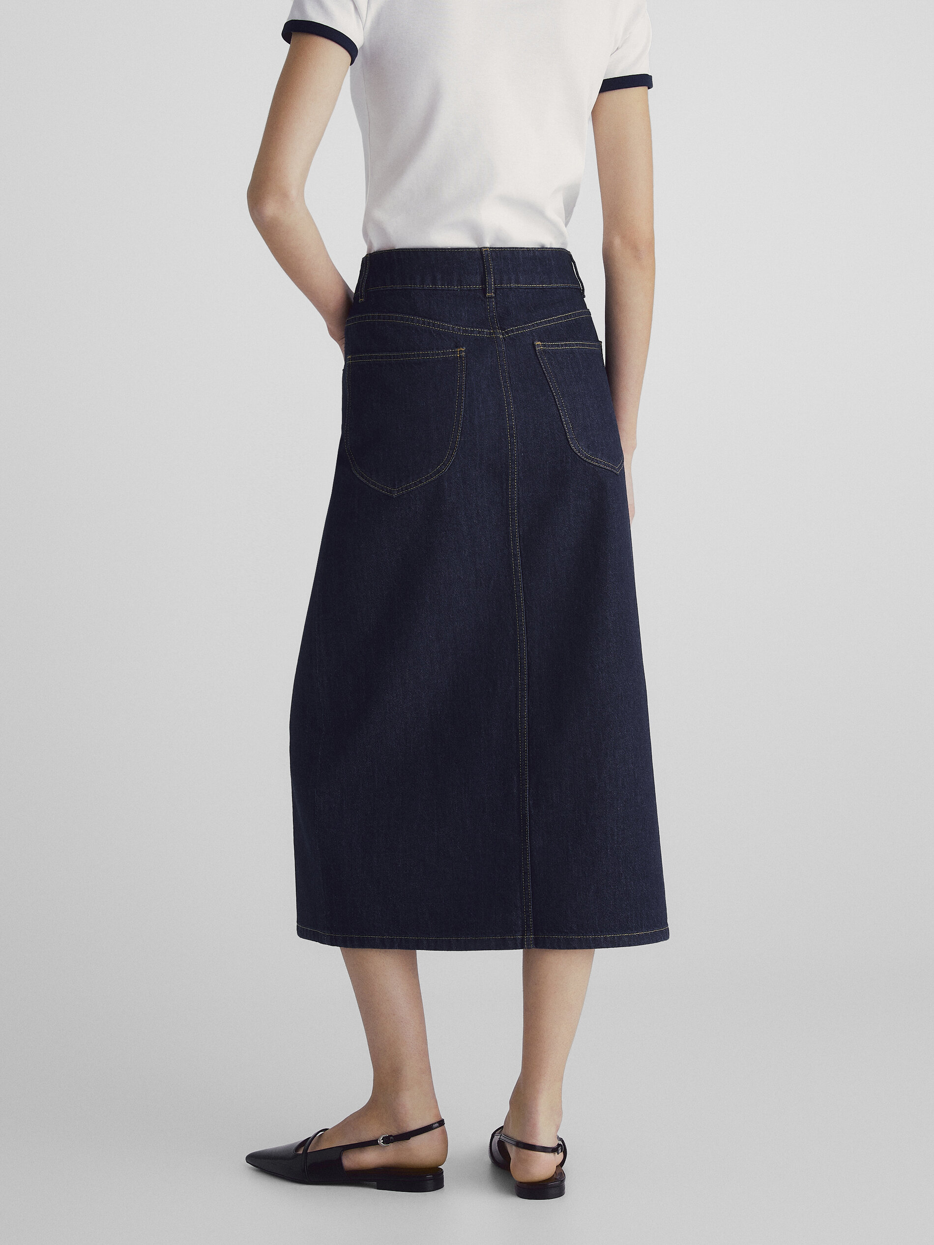 Saia jeans de cintura alta - AZUL MÉDIO
