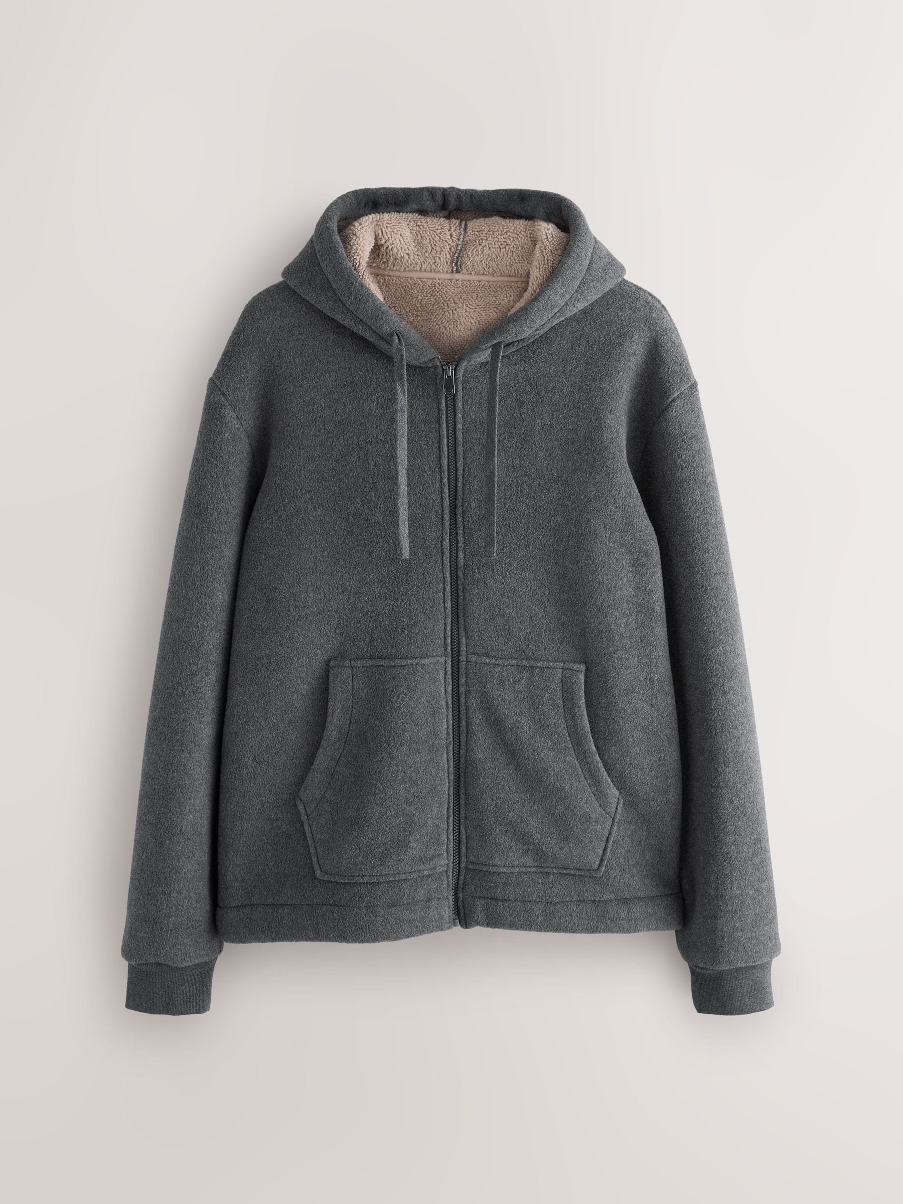 Leisteen grijs - Hoodie met geborstelde borg en fleece voering