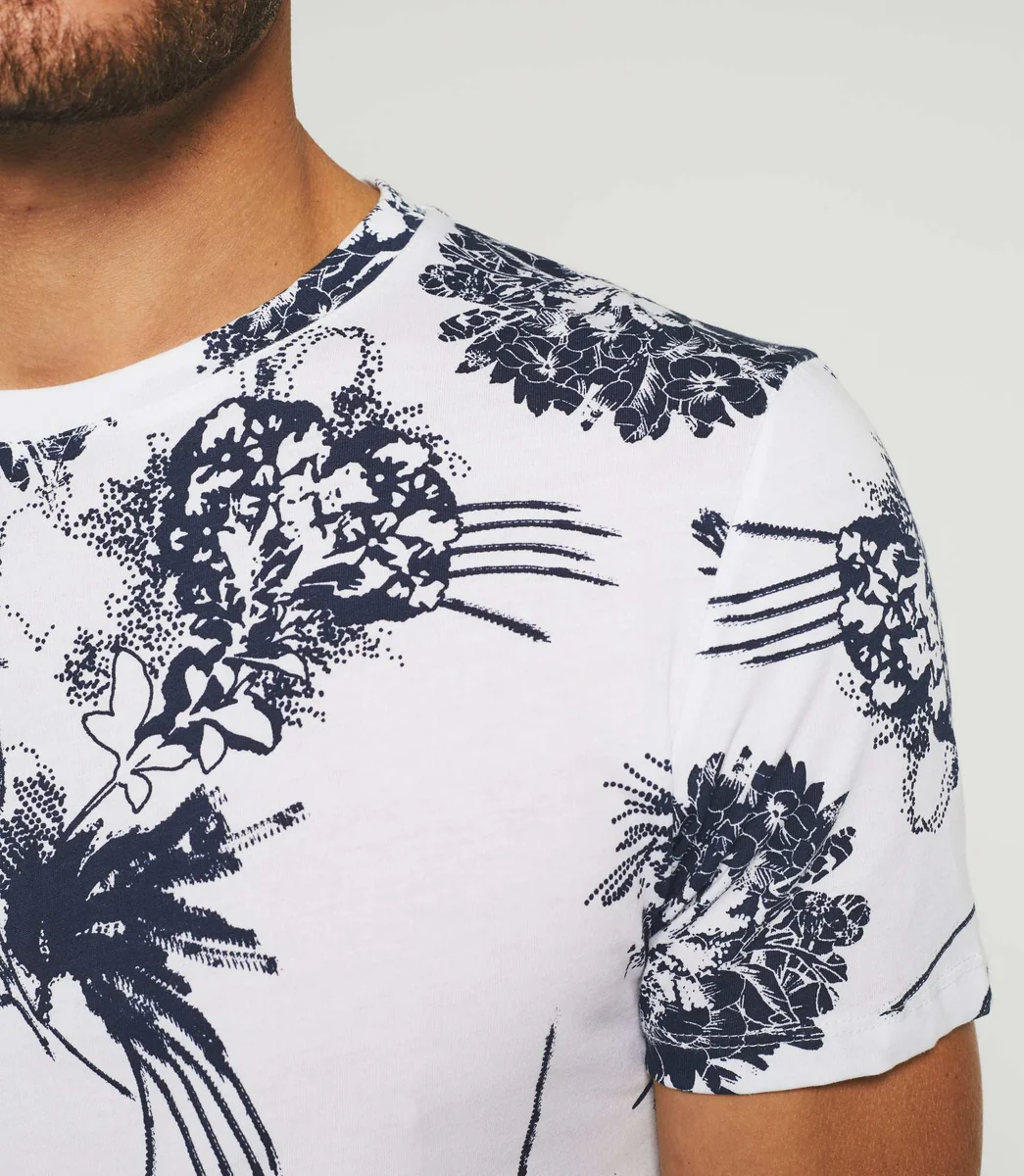 T-shirt à imprimé blanc et marine 