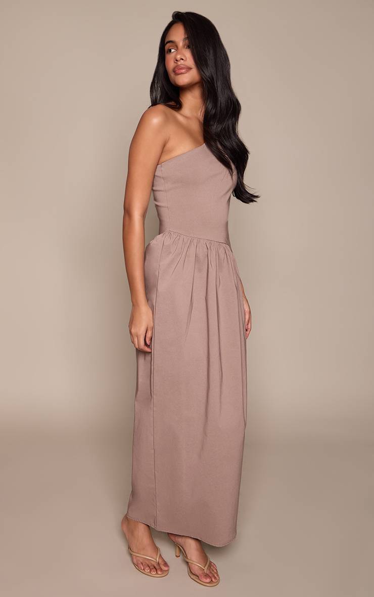 Taupe Robe Maxi Asymétrique Une Épaule En Tissu Stretch