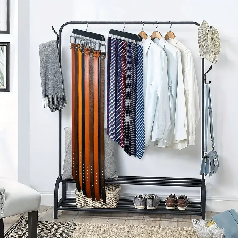 (14-fach) Platzsparender Gürtel Kleiderbügel Multifunktions Kleiderschrank Organizer für Hosen / Krawatten / Schal - Schwarz