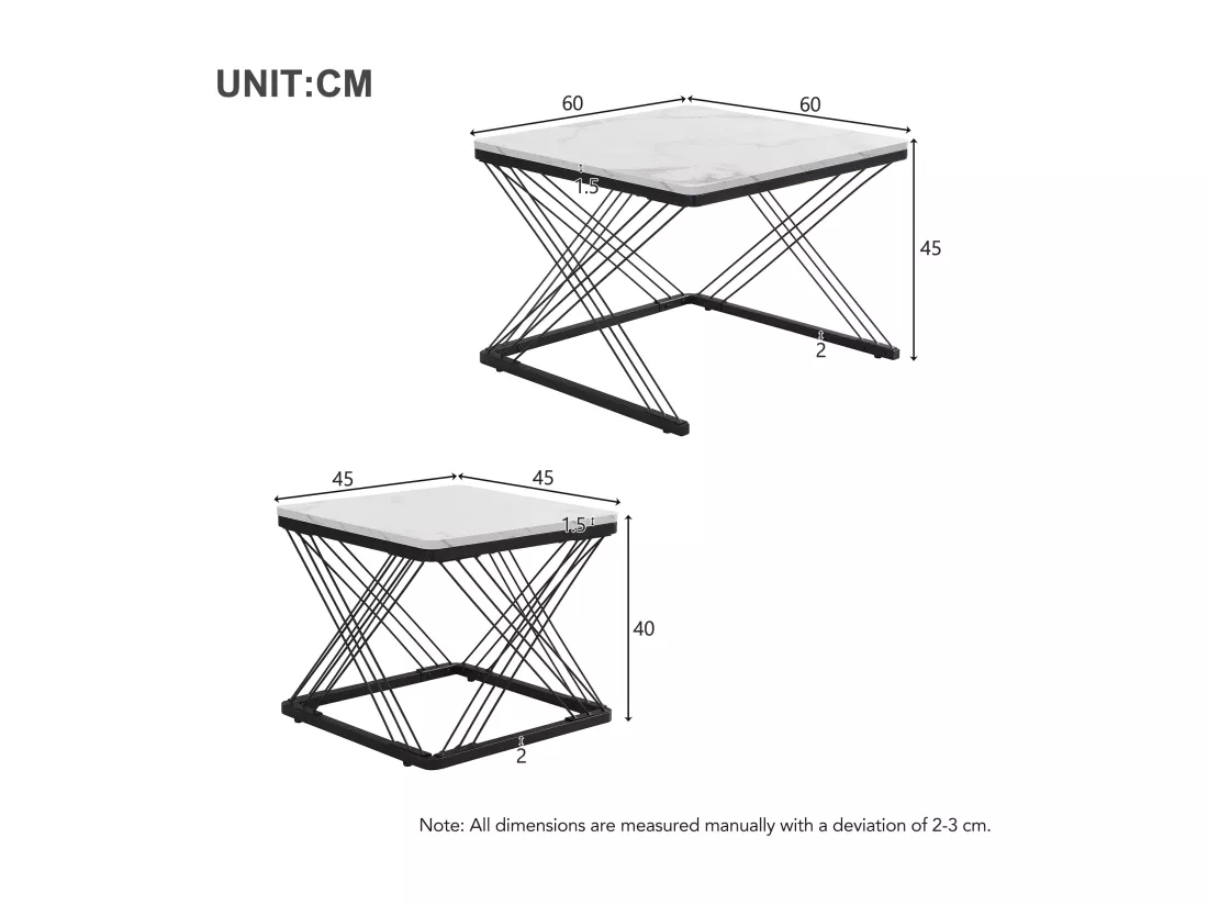 Ensemble de 2 tables basses gigognes élégantes effet marbre brillant AVEDS