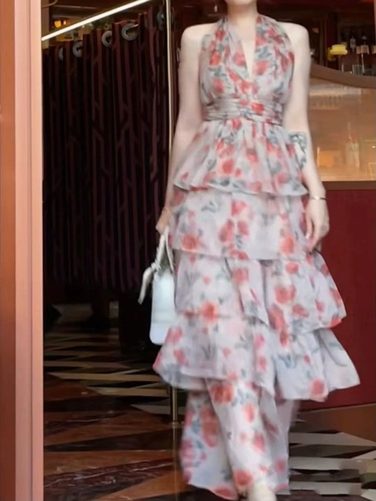12th Tone - Maxi A-lijn jurk met spaghettibandjes en bloemenprint