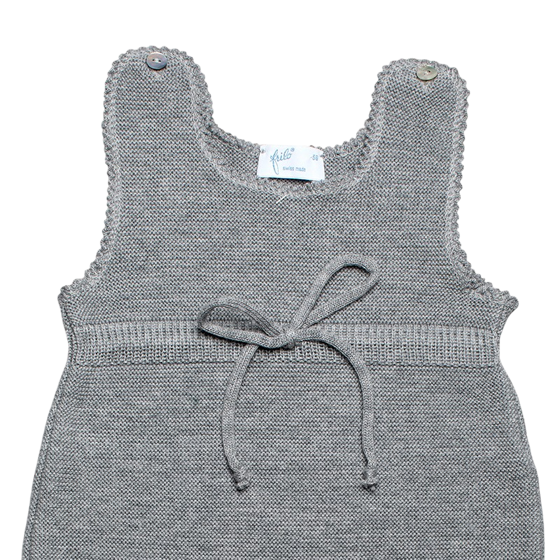 Strampler Merinowolle mit Fuss grau-mélange