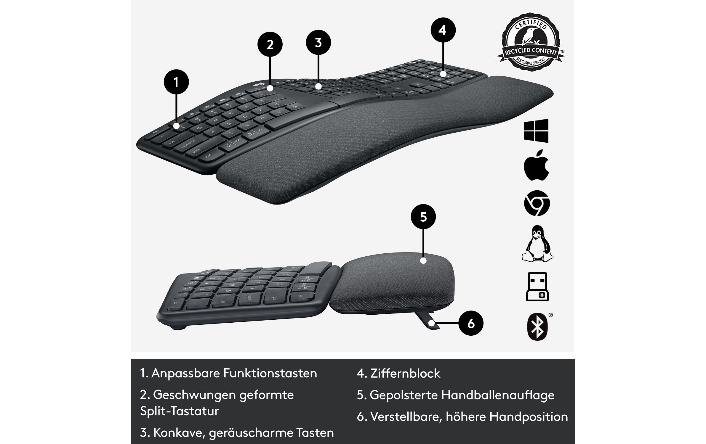 Tastatur Ergo K860Ergonomische und kabellose Tastatur