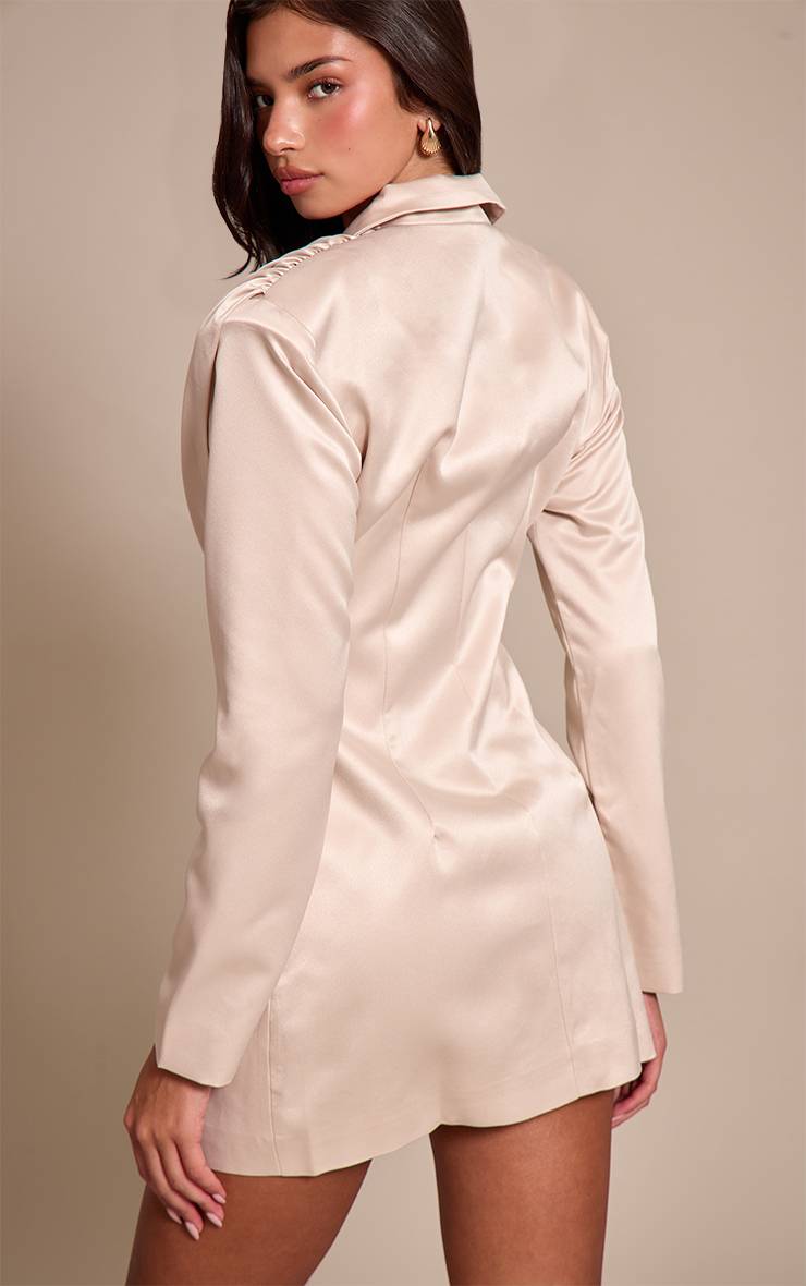 Champagne Robe Blazer Plissée En Satin Champagne
