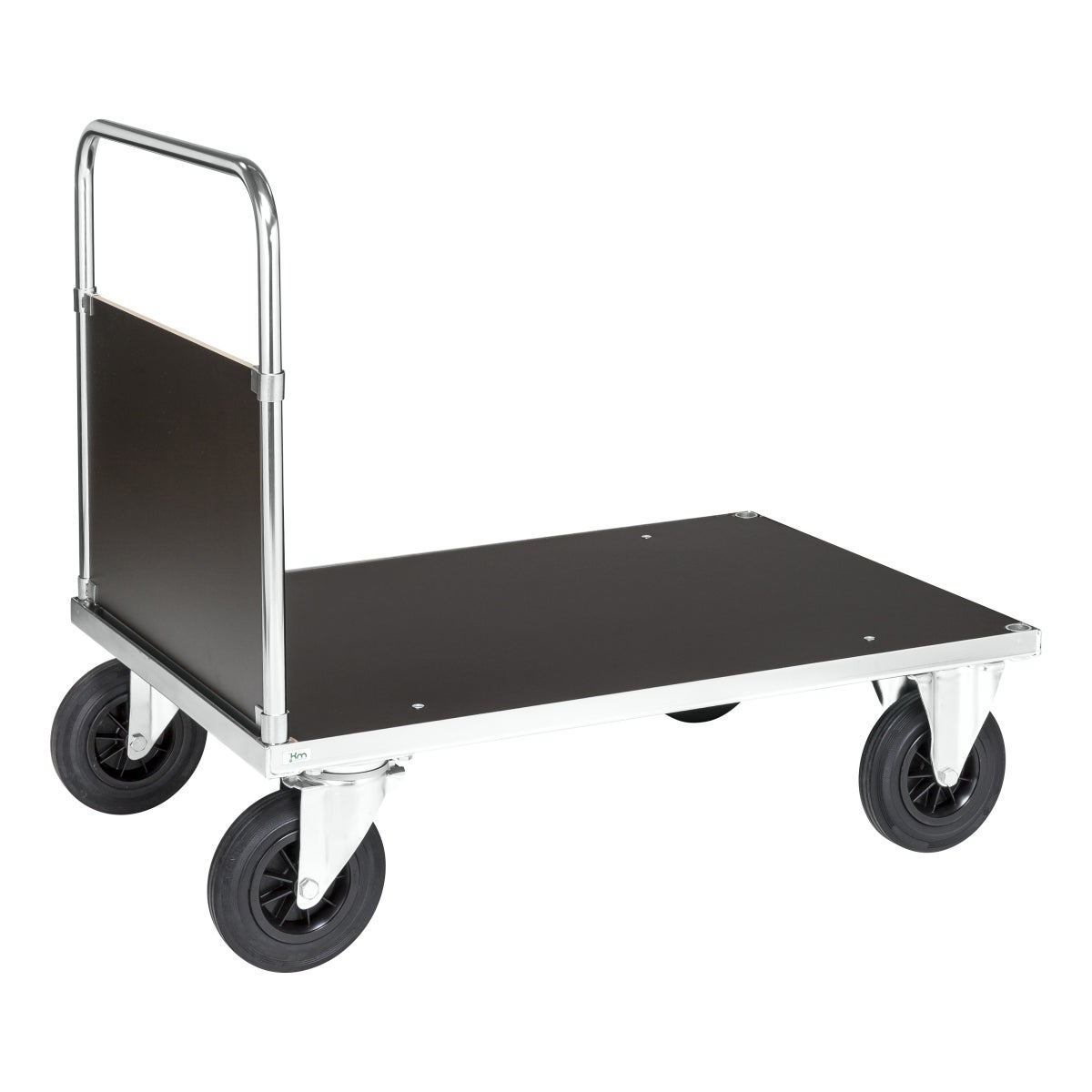 Kongamek platformwagen, gegalvaniseerd 1000x700x900mm met MDF-plaat, gesloten duwbeugel en rubberen banden zonder remmen