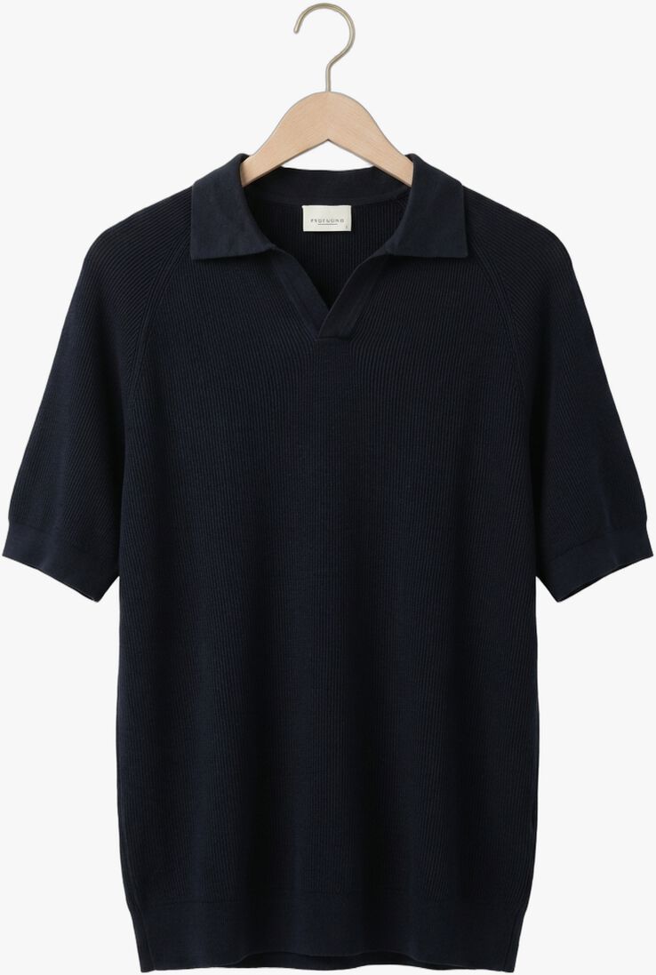 donkerblauwe profuomo polo polo open collar rib