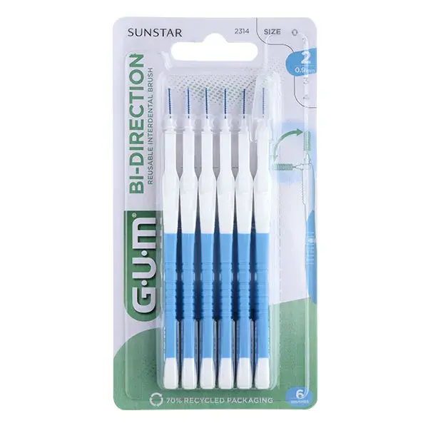 Gum Brossette Interdentaire Bi-Direction 0,9mm Bleu 6 unités