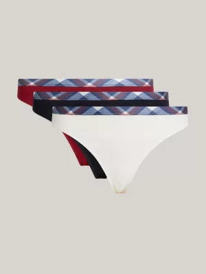 Conjunto de presente com 3 calcinhas fio dental xadrez tartan