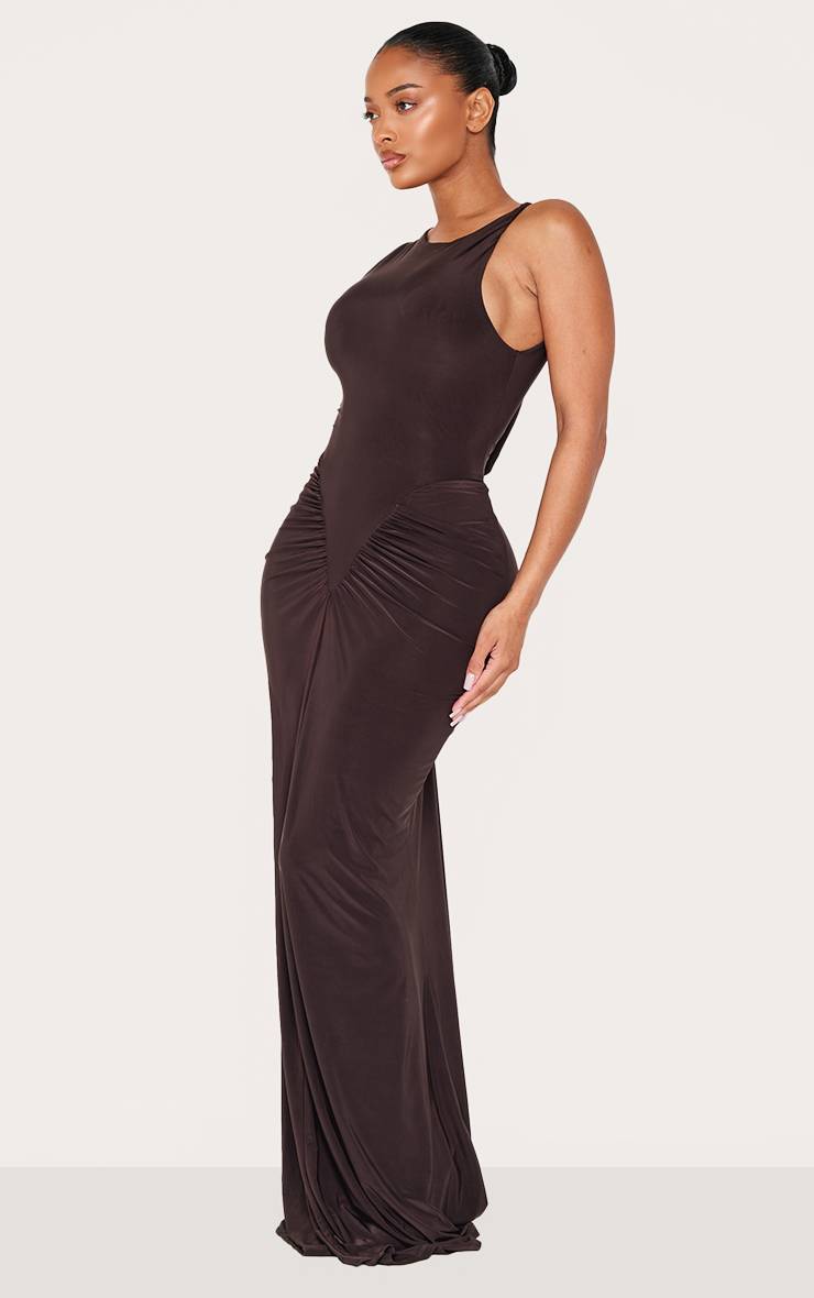 Chocolat Robe Maxi Shape Sans Manches Froncée Taille V