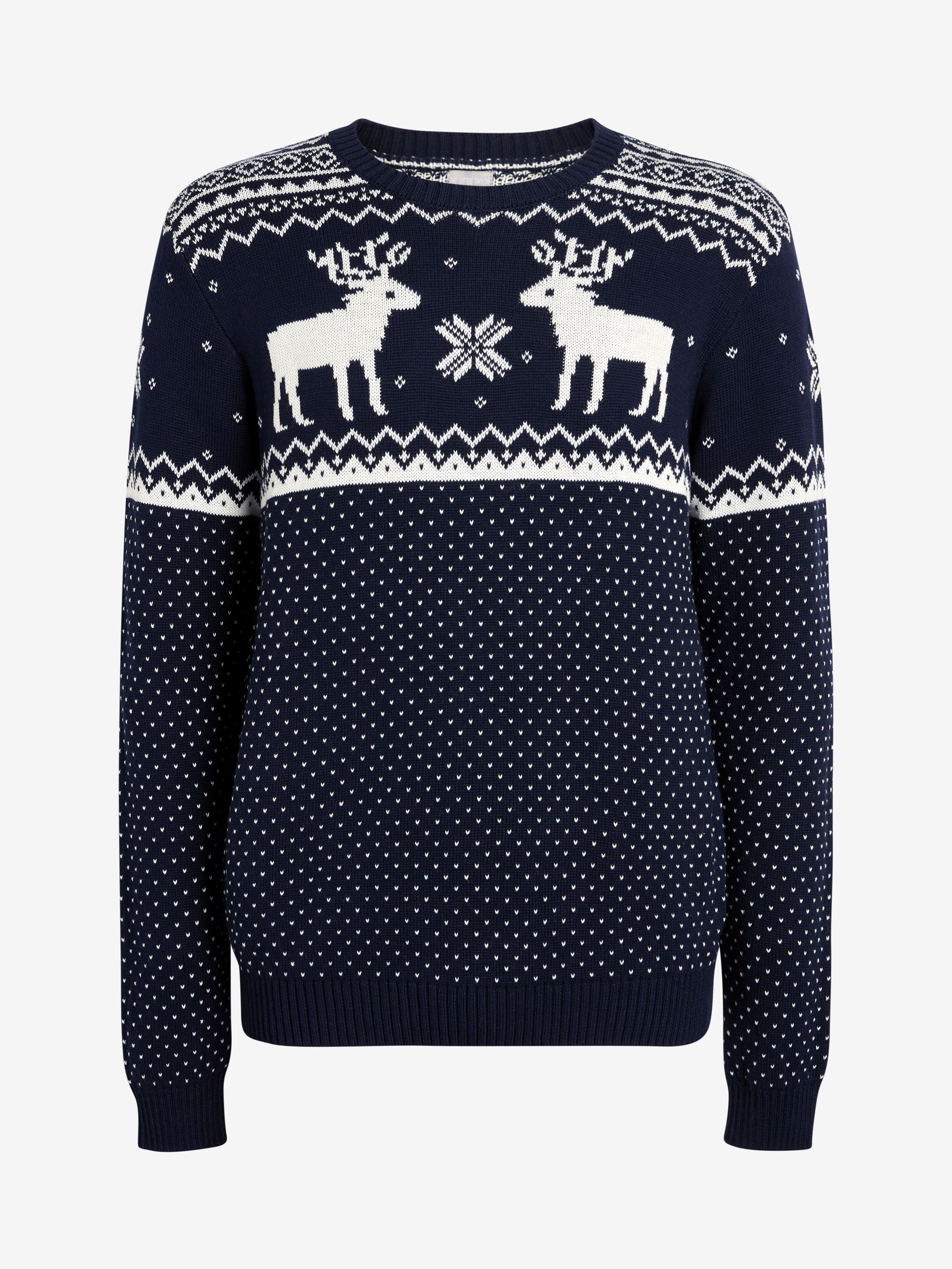 Marineblauw - Kerstmis rendiertrui met Fairisle-patroon