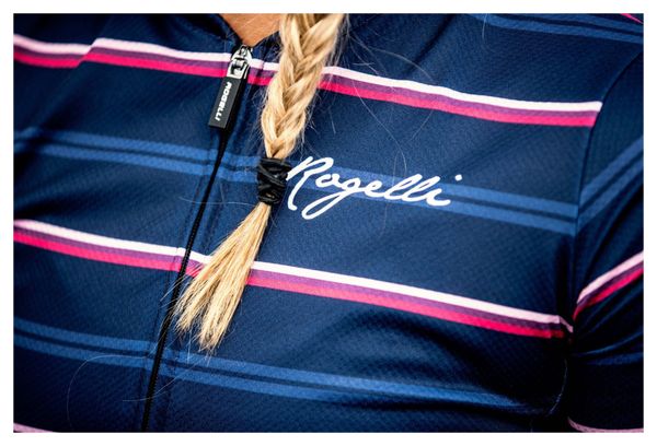 Maillot Manches Courtes Velo Rogelli Stripe - Femme - Bleu/Rose