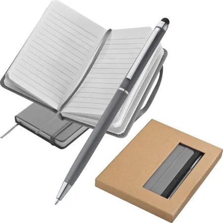 Macma Schreibset bestehend aus Touchpen Kugelschreiber und Notizbuch, grau