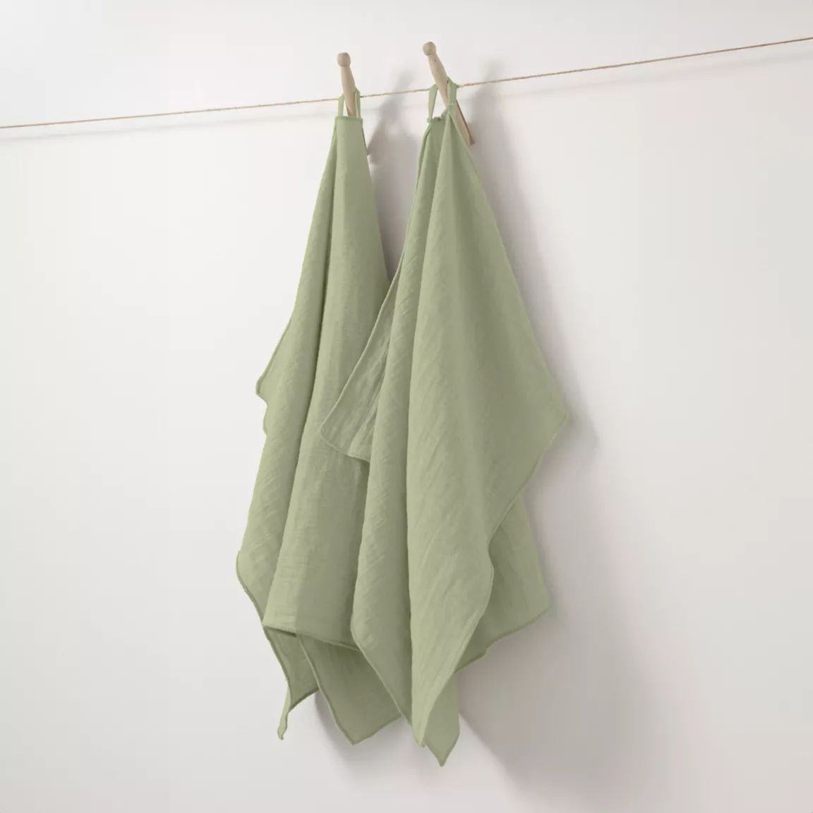Lot de 2 essuie-mains gaze de coton (70 cm) Gaïa Vert tilleul