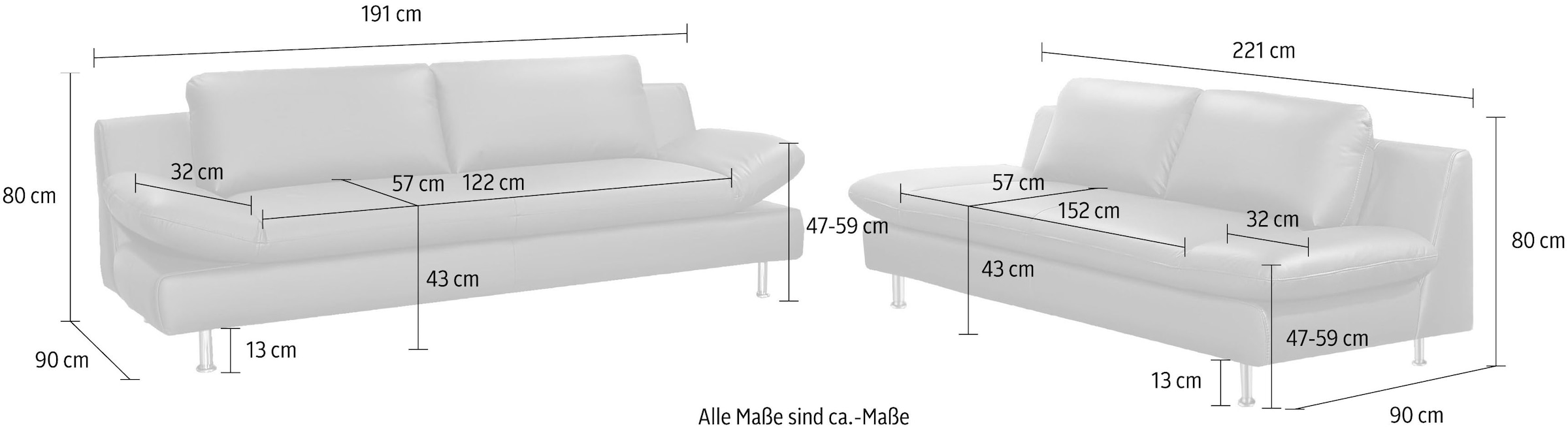PLACES OF STYLE Polstergarnitur »Redding« Set, 2 Stk. tlg. bestehend aus 2- und 3-Sitzer
