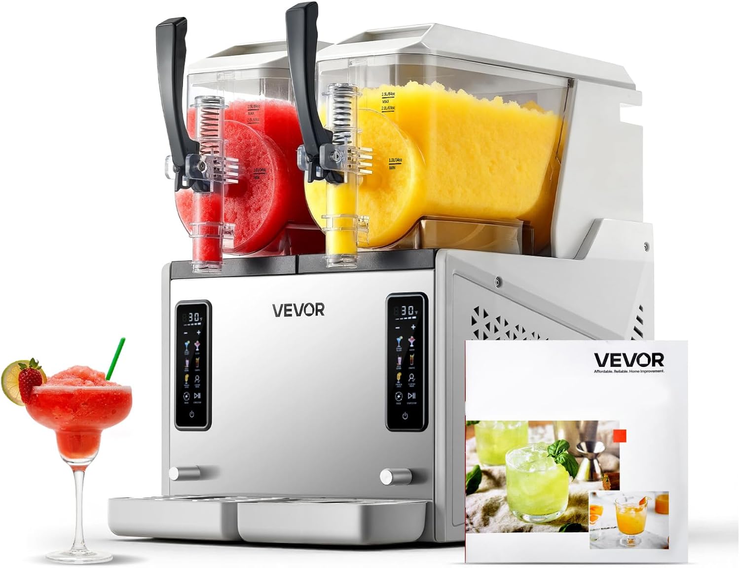 VEVOR Slush Maschine 2 x 3 L, Slusheis Eisbereiter 450 W (kein Eis nötig), Elektrische Margarita-Maschine mit Selbstreinigungsfunktion, Geeignet für Frozen Margaritas Frappés Milchshakes Shakes