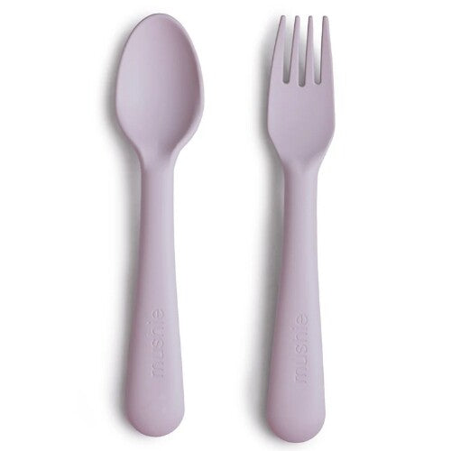 Mushie kinderlepel en -vork soft lilac