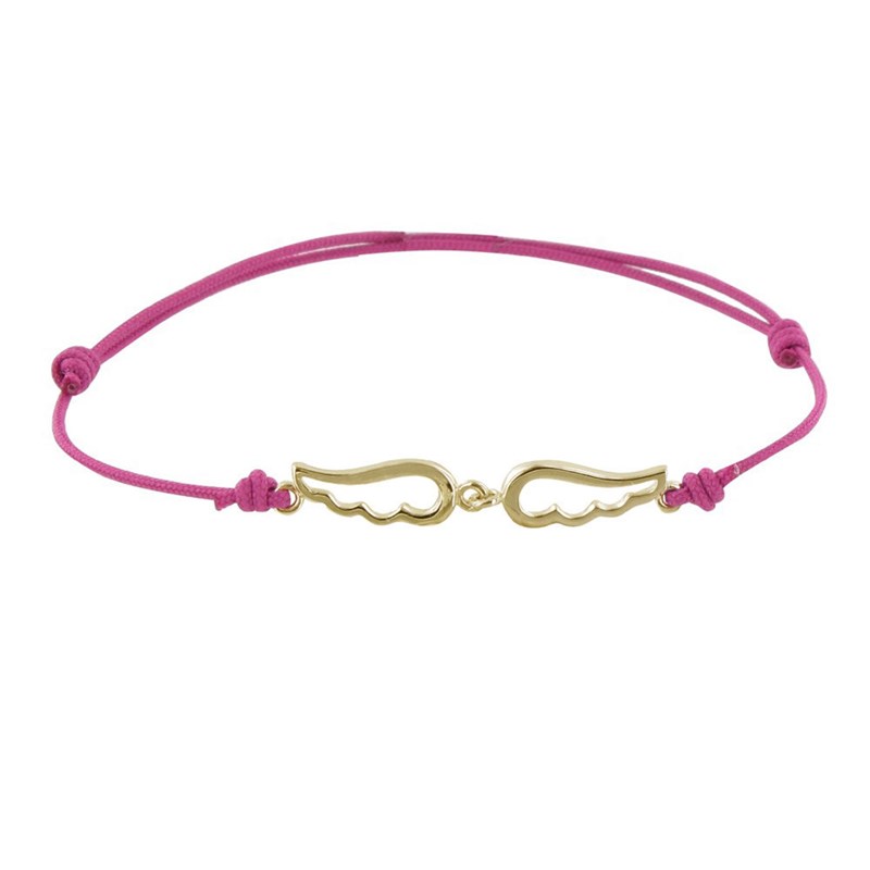 Bracelet Plaqué Or sur Lien Deux Petites Ailes d'Ange Ajourées - Fuchsia