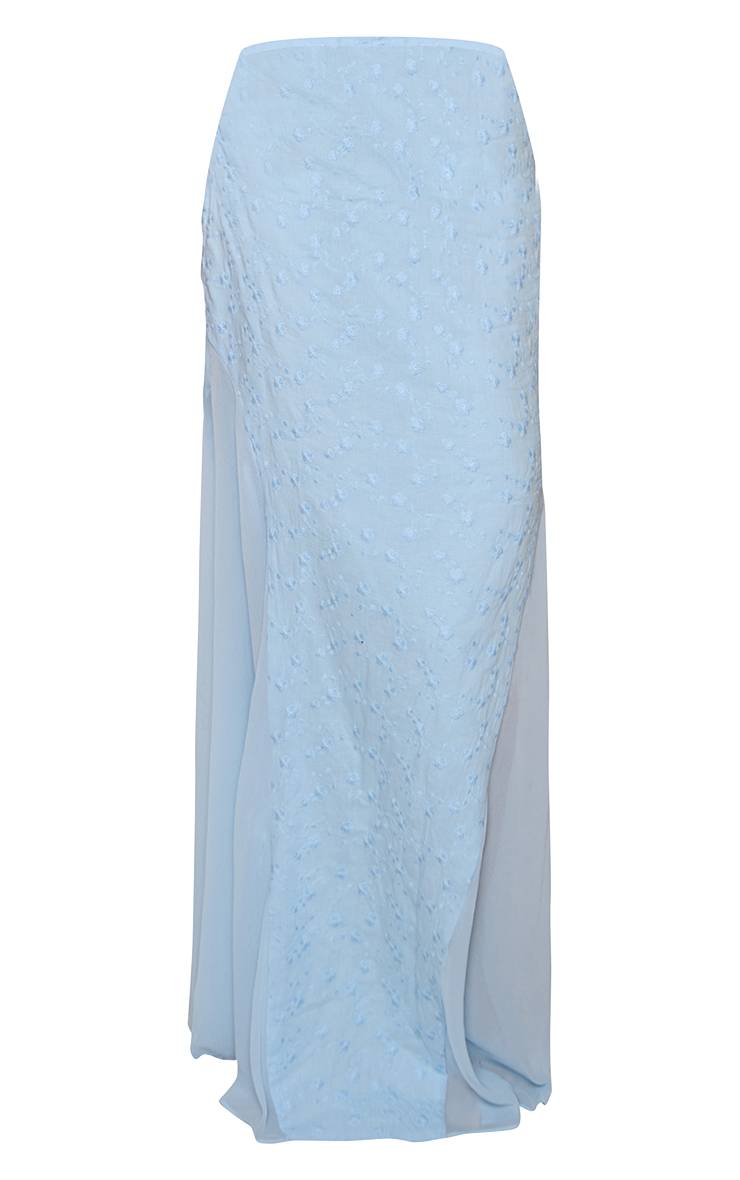 Bleu Layette Jupe Maxi À Godets En Mousseline Broderie Bleue Ensemble Coordonné