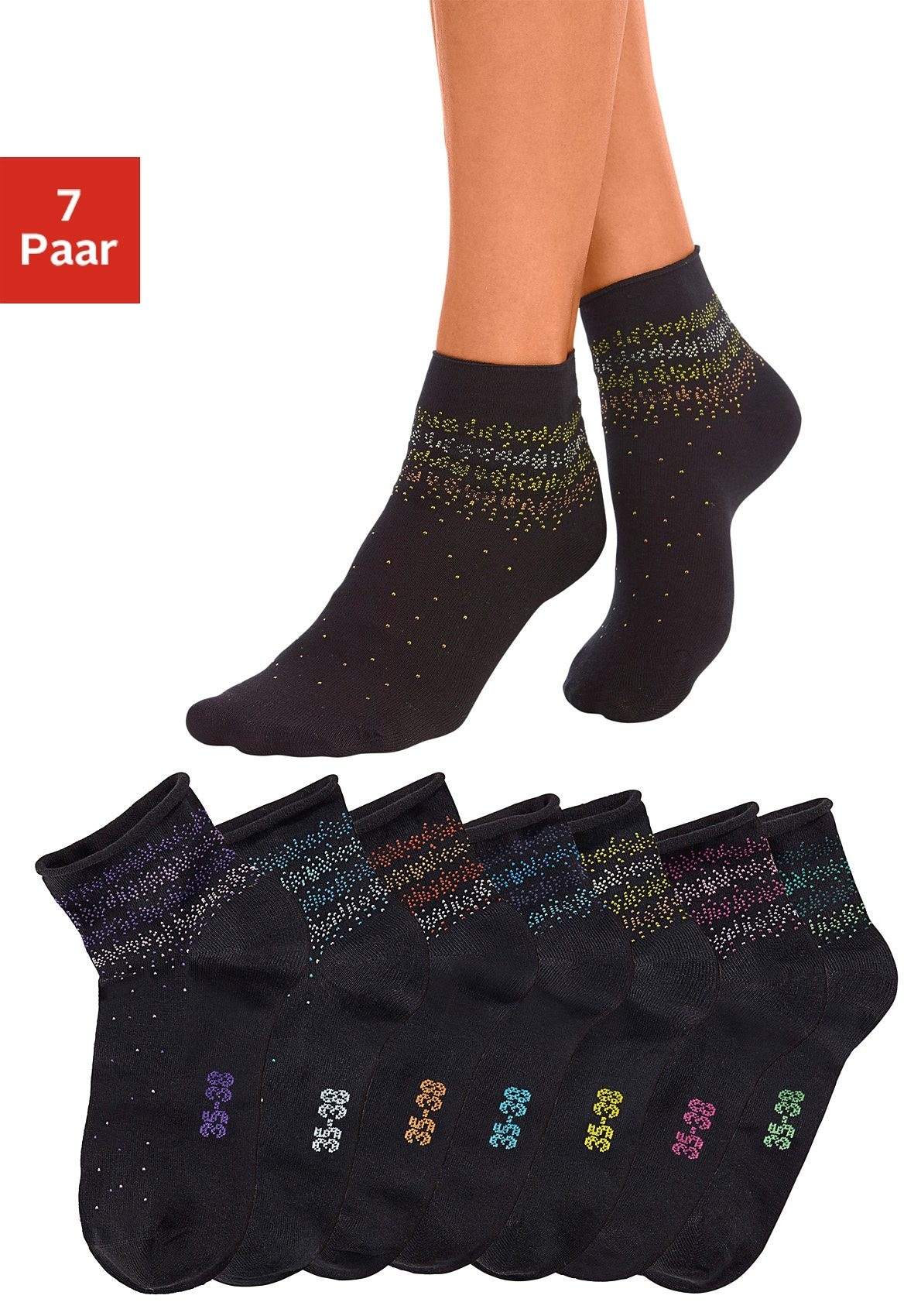 H.I.S Kurzsocken Packung, 7 Stk. tlg. mit Pünktchen Muster