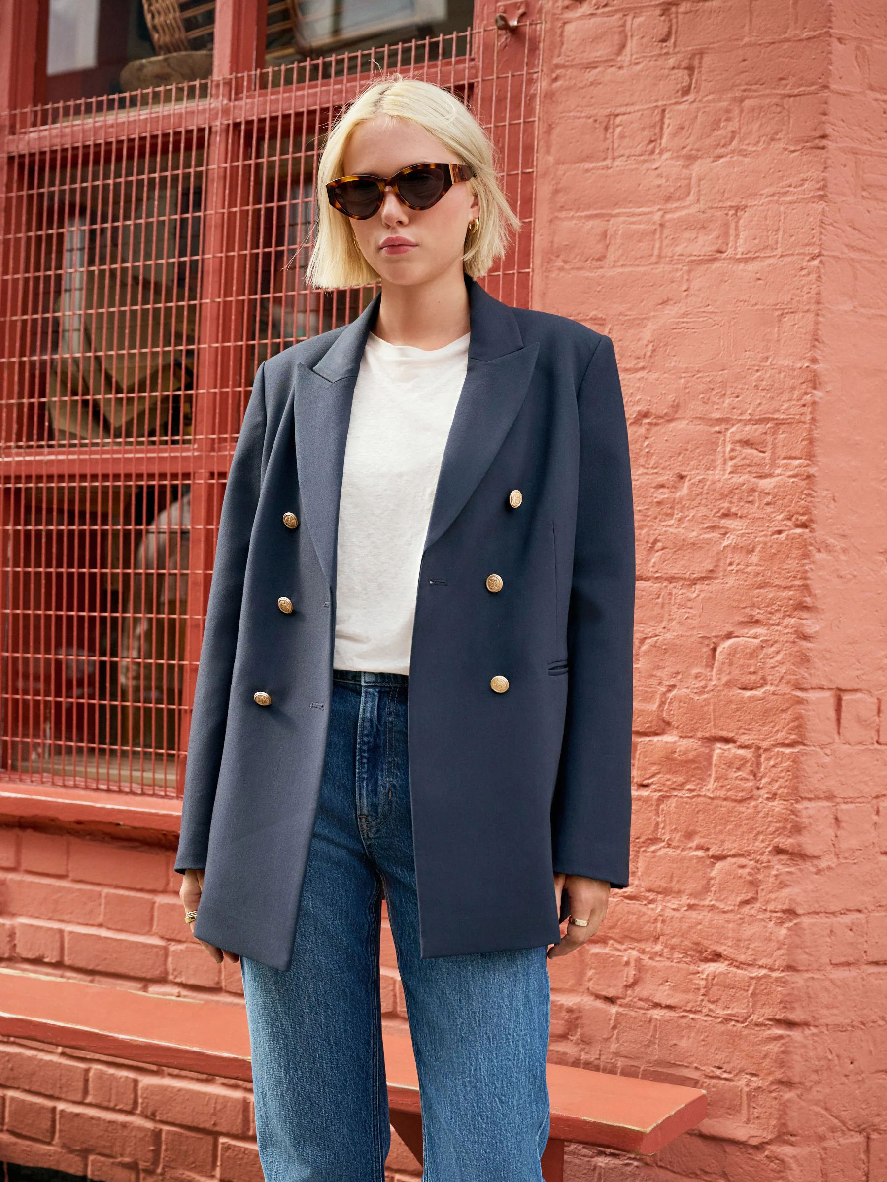 Marineblauw - Militair double-breasted blazer