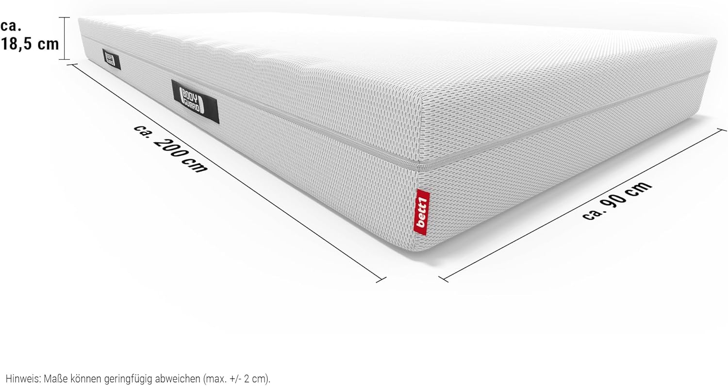 Bodyguard bett1 Anti-Kartell-Matratze Weich 90x200 (2in1 Liegehärten Weich & Fester, Bezug 60°C waschbar, Oeko-TEX 100, Ergonomiemodule, QXSchaum)