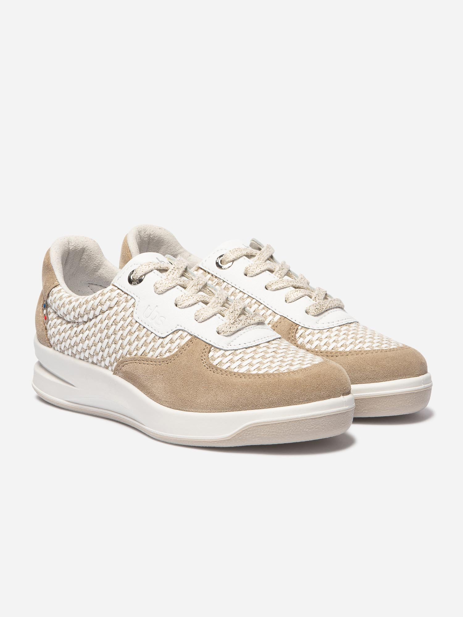 Baskets Femme Fabriquées en France Cuir et Textile Beige