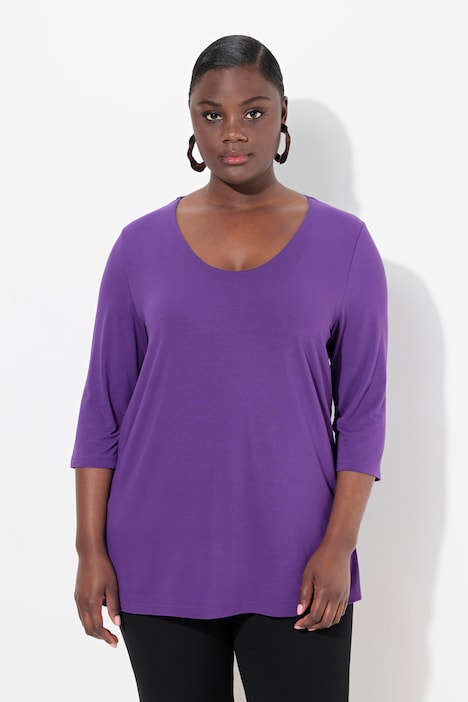 Shirt, tiefer Rundhalsausschnitt, 3/4 Arm