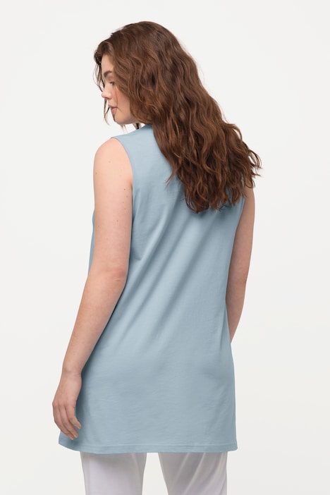 Longtop, Naturfärbung, A-Linie, V-Ausschnitt, ärmellos