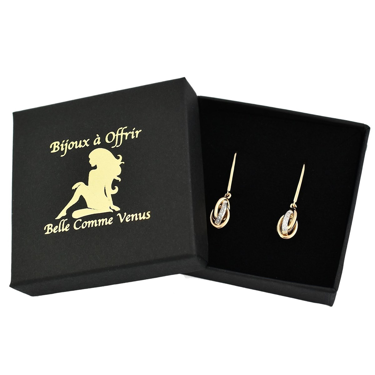 Boucles d'oreilles dormeuse noeud serti d'oxyde de zirconium Plaqué OR 750 3 microns 2 tons
